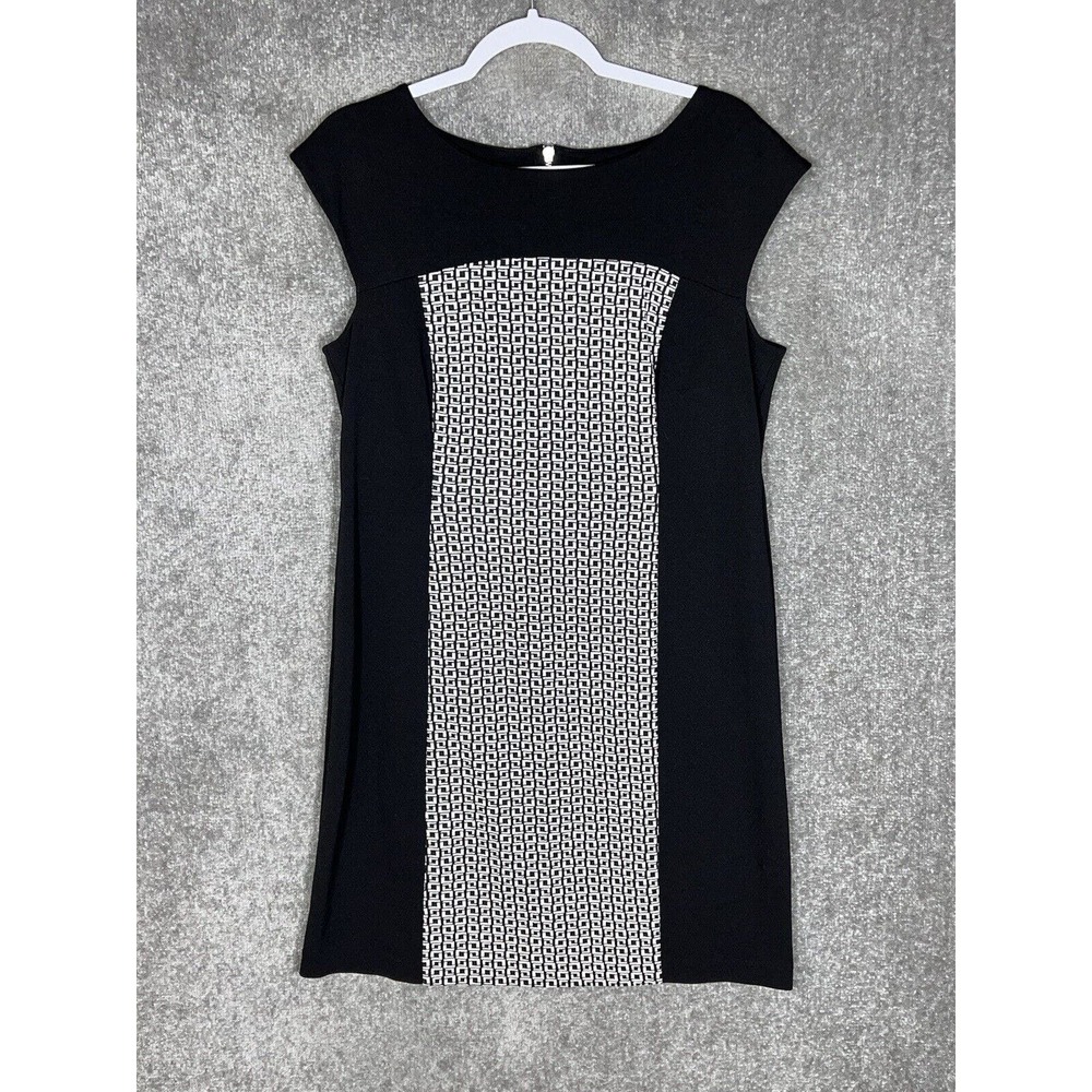 Chicos Amelia Jacquard Panel Cap Sleeve Sheath Dress Womens Size 2 US 12 Black